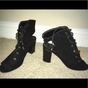 Black Lace up Velvet Heels